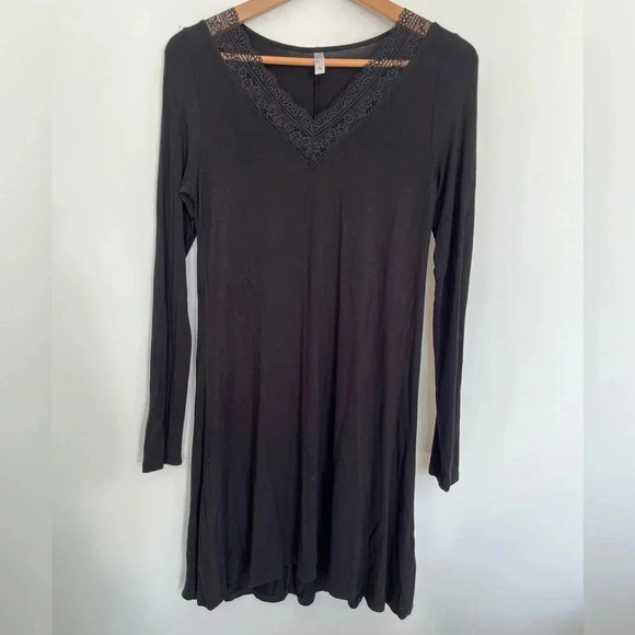 Pentagone Black V-Neck Knee-Length Babydoll Dress size medium - Picture 2 of 5